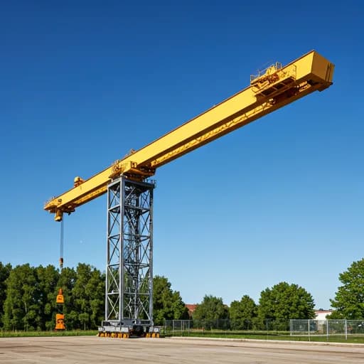 Grúa industrial y equipos de trabajo en altura en faena de construcción