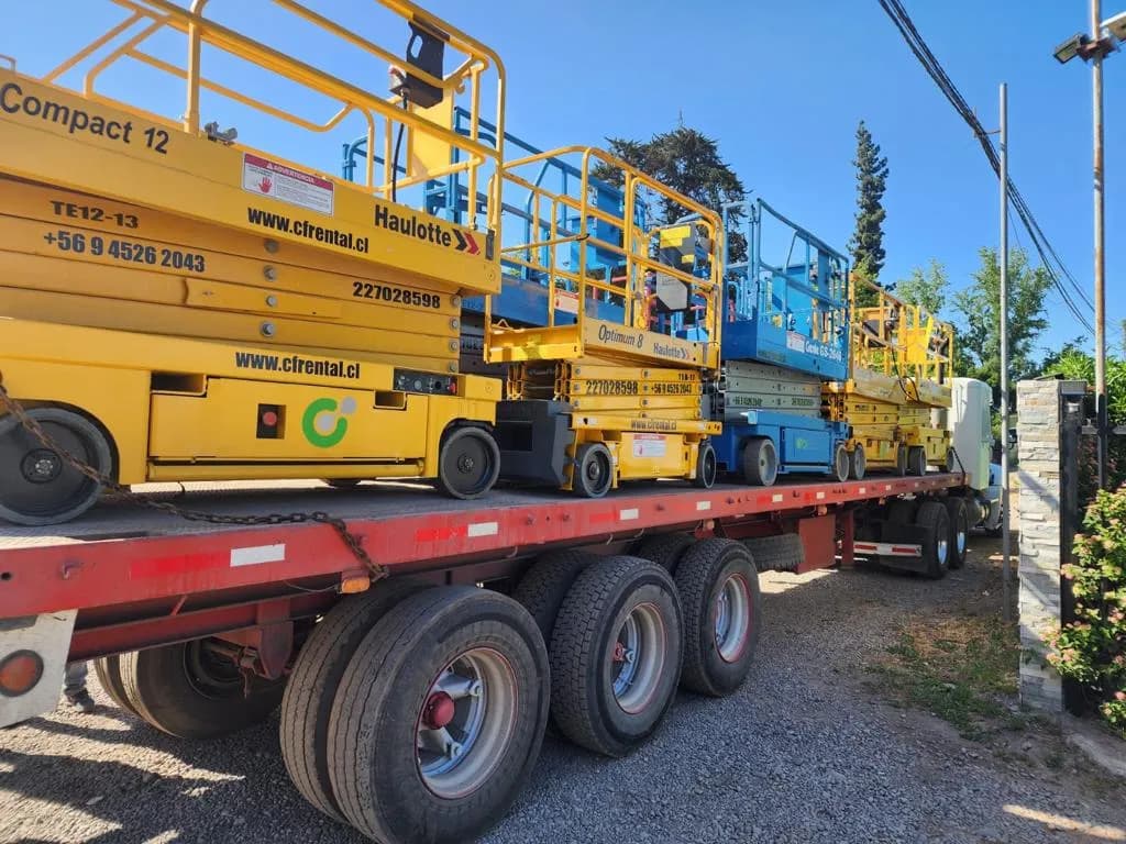 Flota de plataformas tijera Haulotte Compact 12 y Optimum 8 en transporte CF Rental Chile