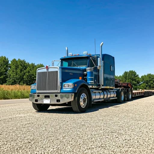 Camión CF Rental transportando plataforma de elevación a faena